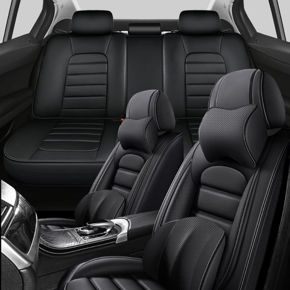 for TOYOTA RAV4 2016 Car Seat Cover, PU Leather 5 Seats Full Set With a Headrest and Lumbar Support Non-slip, Black Car Seat Covers, Pet Car Seat Covers