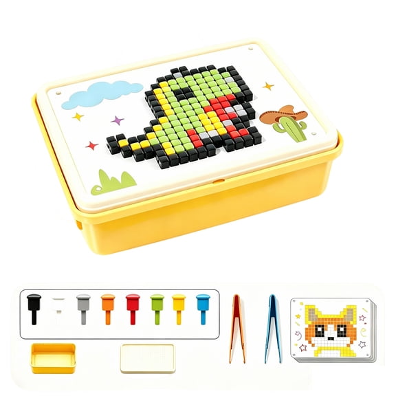 TOYOUME Kids Pegboard Toy Set, DIY Pixel Building Blocks Educational Playset with Storage Box, Creative Assembly for Fine Motor Skills, A