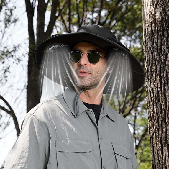 TOYOUME Sun Hat with Fan Outdoor Sun Hat with Two Solar Rechargeable Fans Sun Hat with Large Brim, Dark Gray