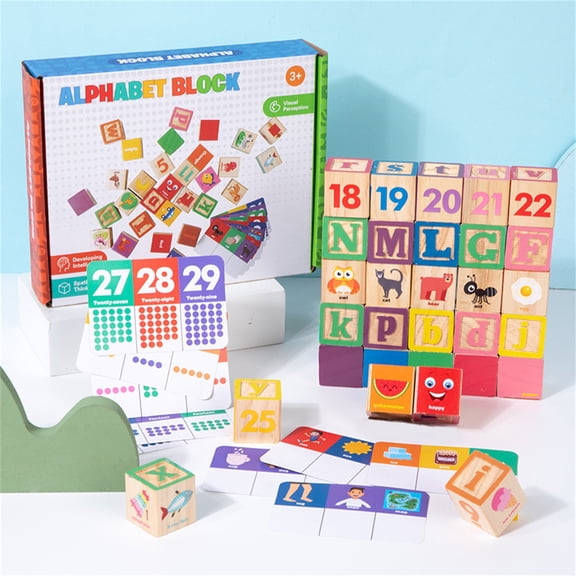 TOYOUME Wooden English Number Building Blocks Set, Educational Intelligence Development Toy, Logical Thinking & Number Recognition for Toddlers, A