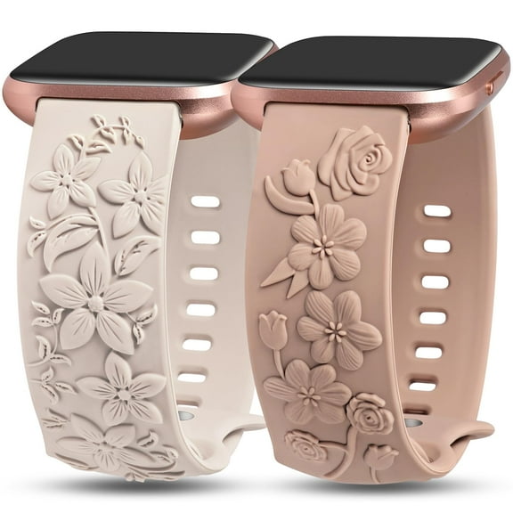 TOYOUTHS 2-Pack Floral Embossed Bands Compatible with Versa 2/Versa Lite/Versa Watch Bands - 3D Flower Engraved Silicone Wristbands for Women, Soft Comfort Strap Replacement