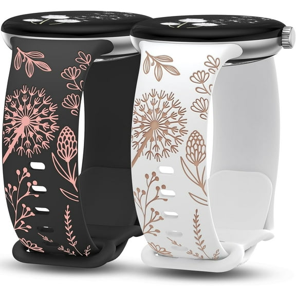 TOYOUTHS 2 Pack Floral Engraved Bands Compatible with Google Pixel Watch 2/Google Pixel Watch Band Women, Two-Tone Cute Silicone Sport Summer Strap for Pixel Watch 2/Pixel Watch