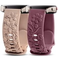 thumbnail image 1 of TOYOUTHS 2 Pack Rose Floral Engraved Bands Compatible with Samsung Galaxy Watch 7/6/5/4 Band 40mm 44mm, Women 20mm Silicone Dressy Embossed Flower Strap for Active 2/Watch 5 Pro/Watch FE, 1 of 6
