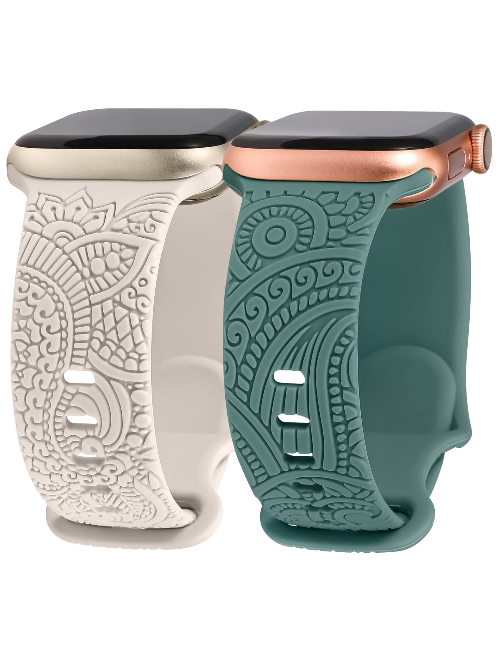 TOYOUTHS 2 Packs Boho Engraved Bands Compatible with Apple Watch Bands 49mm 45mm 44mm 42mm Women Men Silicone Sport Western Lace Fancy Cute Straps for iWatch Series 8 SE 7 6 5 4 3 2 1 Walmart Business...
