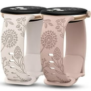 TOYOUTHS 2 Packs Floral Engraved Bands Compatible with Google Pixel Watch 3 41mm/ Pixel Watch 2/Google Pixel Watch Band Women, Cute Soft Silicone Flower Sport Fancy Summer Straps