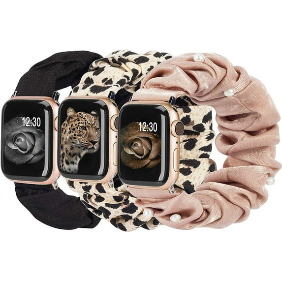 TOYOUTHS 3 Packs Compatible with Apple Watch Band Scrunchies 41mm 40mm 38mm Fabric Wristband Women Elastic Scrunchy Bands IWatch Series SE 8 7 6 5 4 3 2 1
