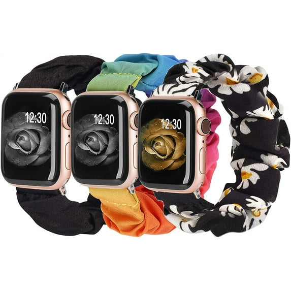 TOYOUTHS 3 Packs Compatible with Apple Watch Band Scrunchies 41mm 40mm 38mm Fabric Wristband Women Elastic Scrunchy Bands IWatch Series SE 8 7 6 5 4 3 2 1