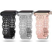 TOYOUTHS 3 Packs Compatible with Apple Watch Band Women 41mm/40mm/38mm Silicone Lace Flower Cut-outs Breathable Band for iWatch Series 8 7 6 5 4 3 2 1 SE