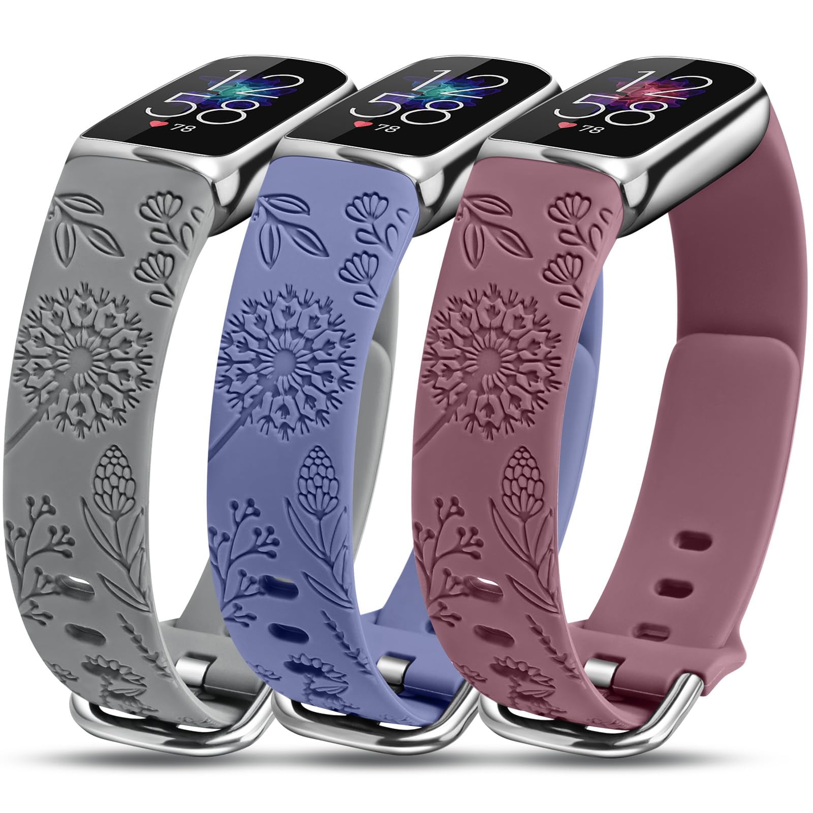 TOYOUTHS 3 Packs Engraved Band Compatible with Fitbit Luxe Bands for