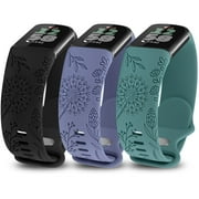 TOYOUTHS 3 حزم حزام مزخرف بالزهور متوافق مع Fitbit Charge 6 Bands / Fitbit Charge 5 Bands Women، Cute Soft Silicone Dandelion Flower Pattern Sport Designer Fancy Summer Strap for Charge 6/5