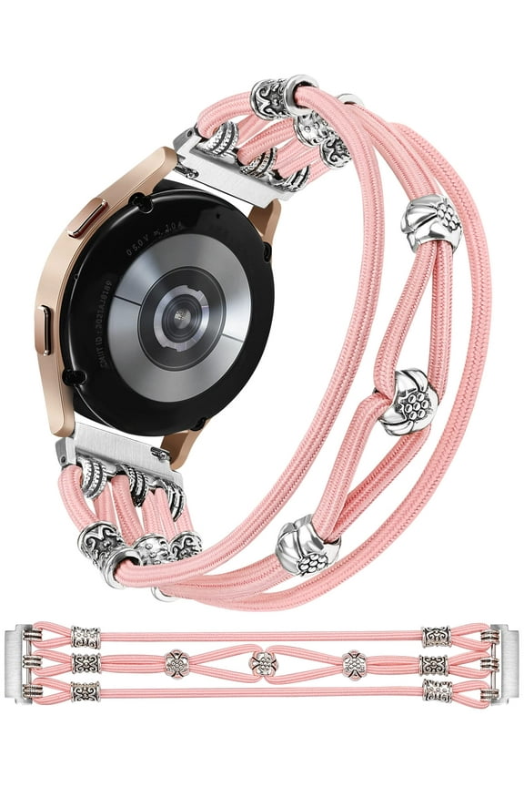 Beaded Band Compatible with Samsung Watch 5/Watch 5 Pro/Galaxy Watch 4 40mm 44mm/Watch 4 Classic 42mm 46mm/Active 2 , 20mm Nylon Elastic Stretchy Boho Solo Loop Strap