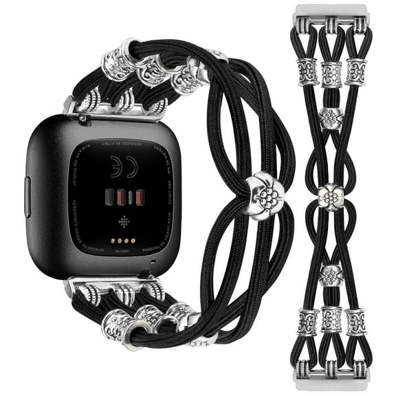 TOYOUTHS Beaded Bracelet Band Compatible with Versa 2/ Versa/Versa Lite Bands Women, Boho Soft Elastic Stretchy Nylon Braided Strap Fancy Charms Designer Breathable Sport Wristband