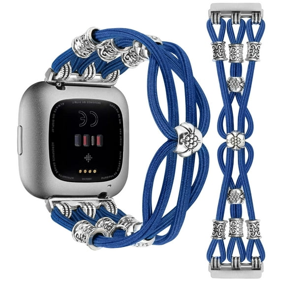 TOYOUTHS Beaded Bracelet Band Compatible with Versa 2/ Versa/Versa Lite Bands Women, Boho Soft Elastic Stretchy Nylon Braided Strap Fancy Charms Designer Breathable Sport Wristband