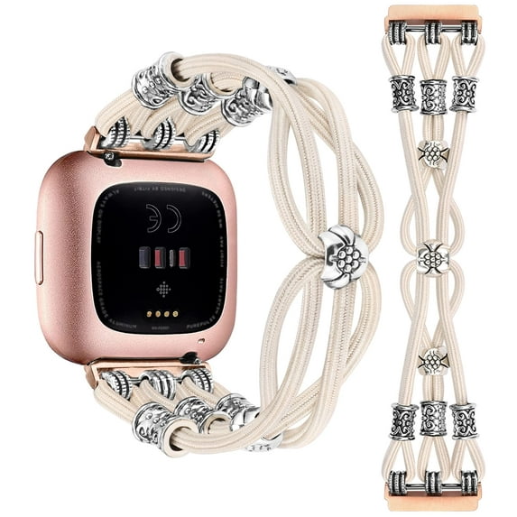 TOYOUTHS Beaded Bracelet Band Compatible with Versa 2/ Versa/Versa Lite Bands Women, Boho Soft Elastic Stretchy Nylon Braided Strap Fancy Charms Designer Breathable Sport Wristband