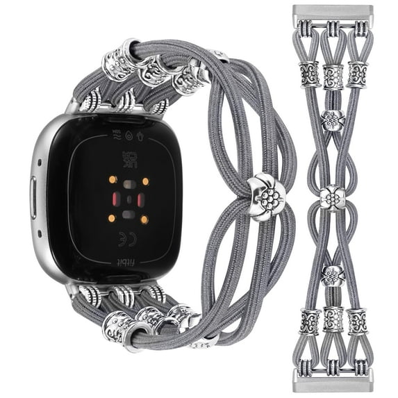 TOYOUTHS Beaded Bracelet Band Compatible with Versa 4/Versa 3/Sense 2/Sense Bands Women, Boho Soft Elastic Stretchy Nylon Braided Strap Fancy Charms Designer Breathable Sport Wristband