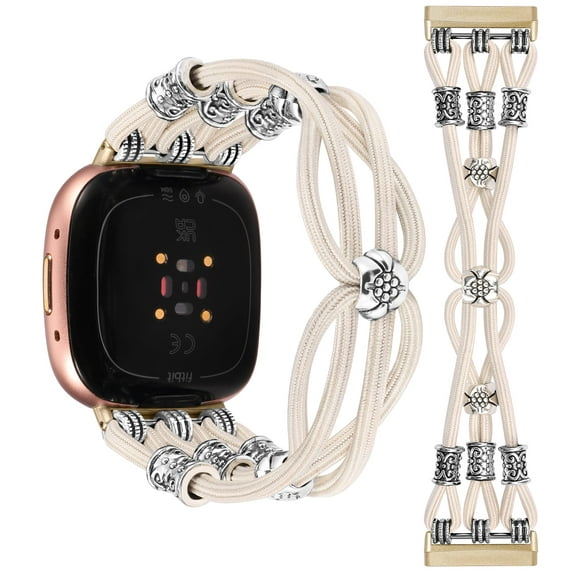 TOYOUTHS Beaded Bracelet Band Compatible with Versa 4/Versa 3/Sense 2/Sense Bands Women, Boho Soft Elastic Stretchy Nylon Braided Strap Fancy Charms Designer Breathable Sport Wristband