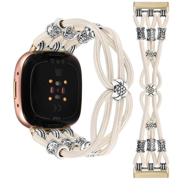 TOYOUTHS Beaded Bracelet Band Compatible with Versa 4/Versa 3/Sense 2/Sense Bands Women, Boho Soft Elastic Stretchy Nylon Braided Strap Fancy Charms Designer Breathable Sport Wristband