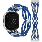 TOYOUTHS Beaded Bracelet Band Compatible with Versa 4/Versa 3/Sense 2/Sense Bands Women, Boho Soft Elastic Stretchy Nylon Braided Strap Fancy Charms Designer Breathable Sport Wristband