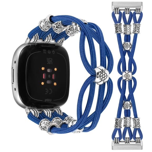 TOYOUTHS Beaded Bracelet Band Compatible with Versa 4/Versa 3/Sense 2/Sense Bands Women, Boho Soft Elastic Stretchy Nylon Braided Strap Fancy Charms Designer Breathable Sport Wristband