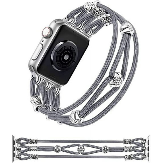 TOYOUTHS Beaded Bracelet Compatible with Apple Watch Band 45mm 44mm 42mm 49mm Women, Braided Nylon Elastic Stretchy Boho Wristband for iWatch Series 8/SE/7/6/5/4/3/2/1/Ultra