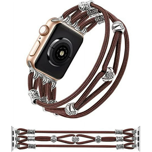 TOYOUTHS Beaded Bracelet Compatible with Apple Watch Band 45mm 44mm 42mm 49mm Women, Braided Nylon Elastic Stretchy Boho Wristband for iWatch Series 8/SE/7/6/5/4/3/2/1/Ultra