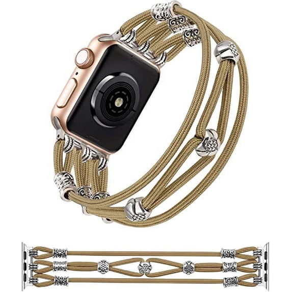 TOYOUTHS Beaded Bracelet Compatible with Apple Watch Band 45mm 44mm 42mm 49mm Women, Braided Nylon Elastic Stretchy Boho Wristband for iWatch Series 8/SE/7/6/5/4/3/2/1/Ultra