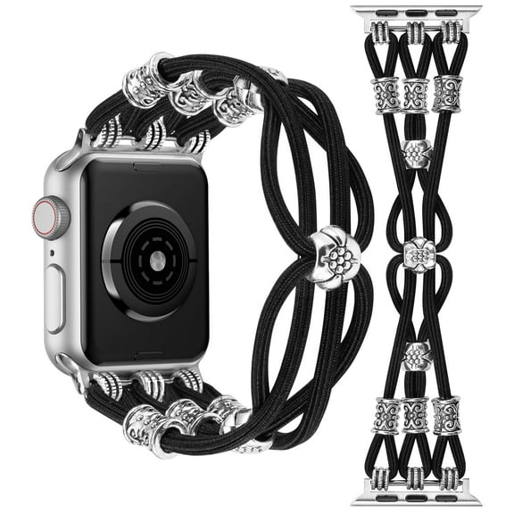 TOYOUTHS Beaded Bracelet Compatible with Apple Watch Band 49mm 45mm 44mm 42mm 41mm 40mm 38mm Women, Boho Western Slim Braided Elastic Stretchy Solo Loop Strap for iWatch Series 9/SE/8/7/6/5/4/3/2/1