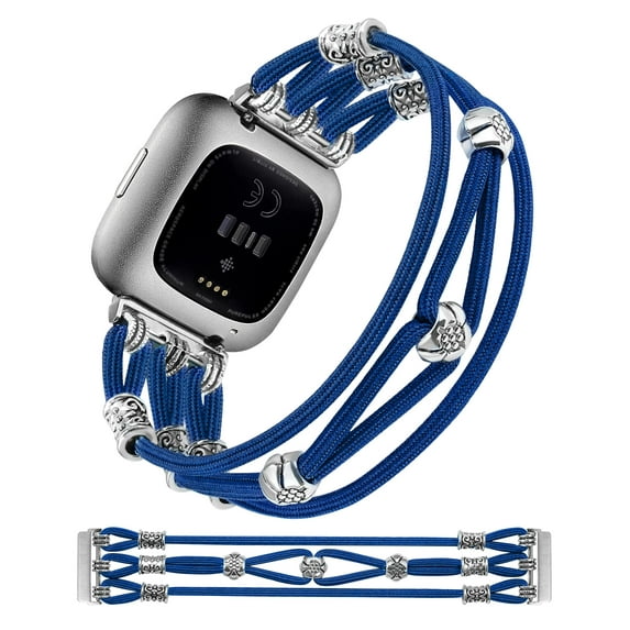 TOYOUTHS Beaded Bracelet Compatible with Fitbit Versa 2/Fitbit Versa/Fitbit Versa Lite Bands for Women, Stretchy Nylon Solo Loop Strap Elastic Handmade Boho Wristbands for Fitbit Versa