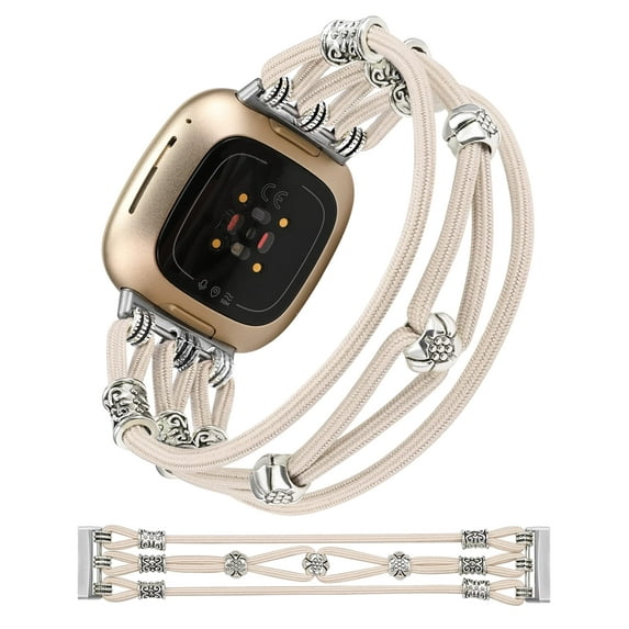 TOYOUTHS Beaded Bracelet Compatible with Versa 3/Sense Bands Women, Handmade Boho Hippie Strap Elastic Stretchy Nylon Solo Loop Unique Feminine Charm Writband