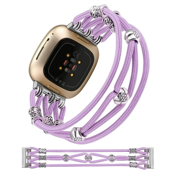 TOYOUTHS Beaded Bracelet Compatible with Versa 3/Sense Bands Women, Handmade Boho Hippie Strap Elastic Stretchy Nylon Solo Loop Unique Feminine Charm Writband