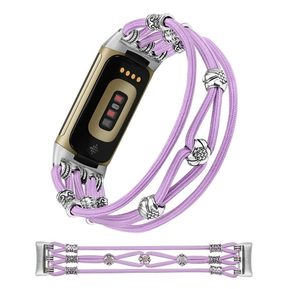 TOYOUTHS Beaded Strap Compatible with Charge 5 Bands for Women Men, Handmade Boho Hippie Strap Premium Nylon Elastic Stretchy Cute Stylish Solo Loop Feminine Charm Charge 5 Writband
