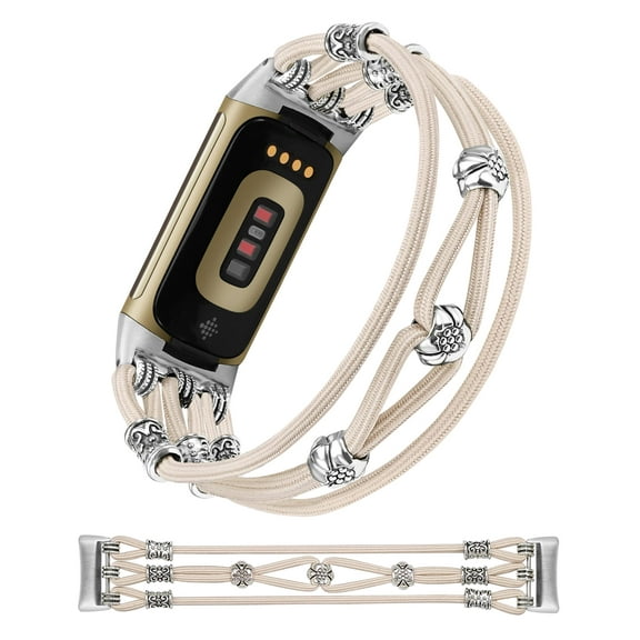 TOYOUTHS Beaded Strap Compatible with Charge 5 Bands for Women Men, Handmade Boho Hippie Strap Premium Nylon Elastic Stretchy Cute Stylish Solo Loop Feminine Charm Charge 5 Writband