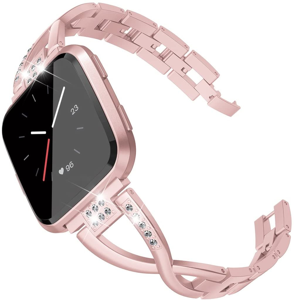 TOYOUTHS Bling Bracelet Compatible with Fitbit Versa/Versa 2 Bands for Women Stainless Steel Wristbands Replacement for Versa Lite Edition/Versa SE Accessories Dressy Metal Strap