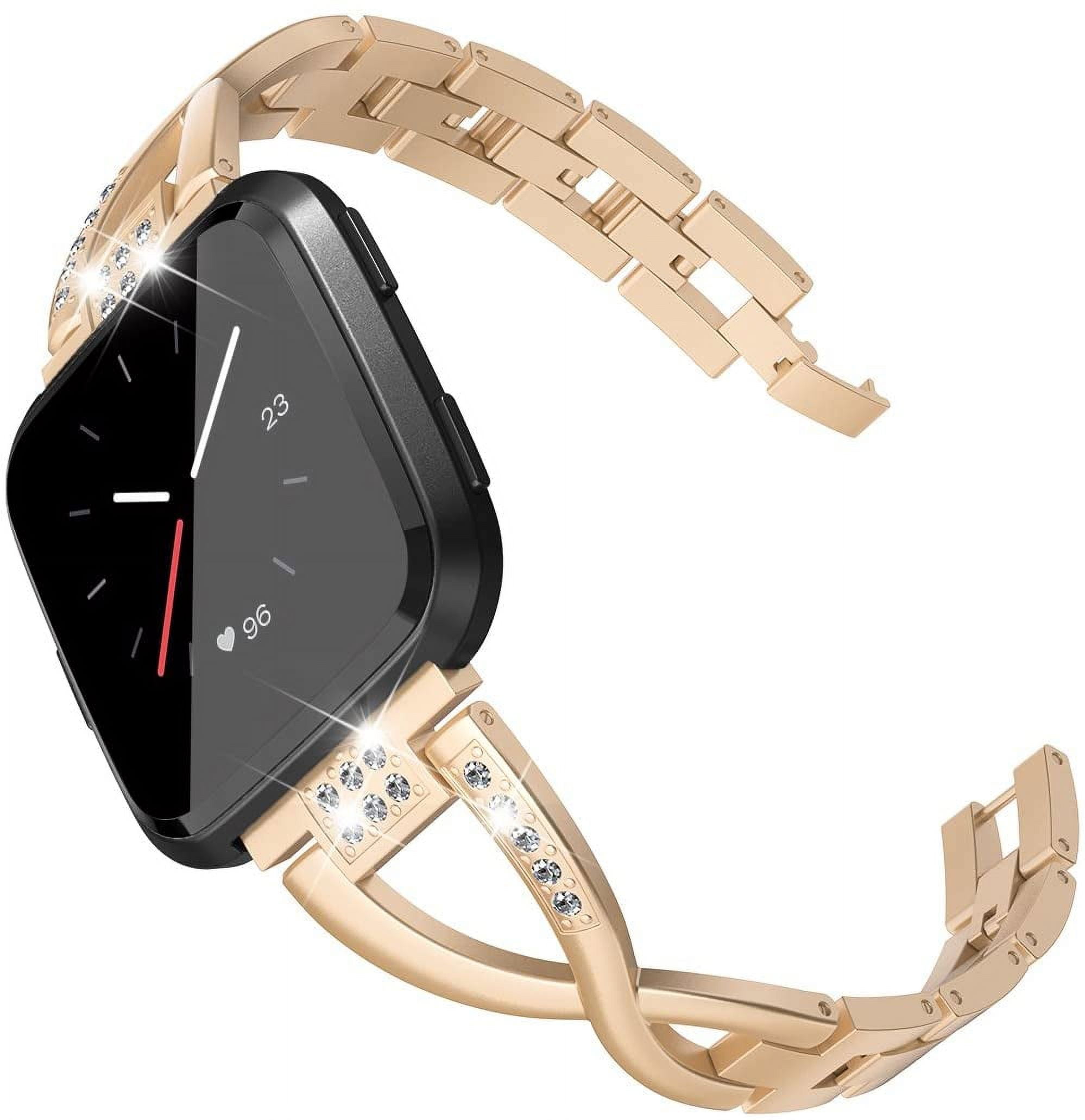 TOYOUTHS Bling Bracelet Compatible with Fitbit Versa/Versa 2 Bands for Women Stainless Steel Wristbands Replacement for Versa Lite Edition/Versa SE Accessories Dressy Metal Strap