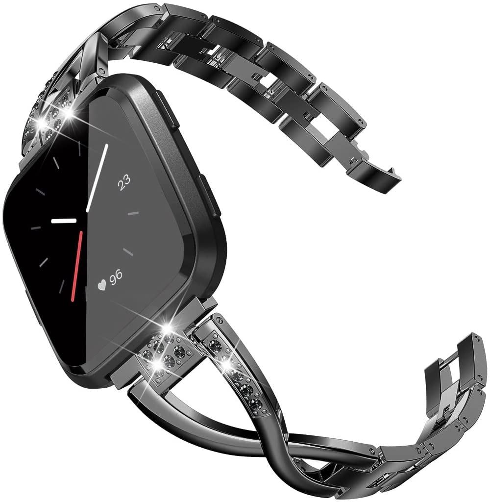 TOYOUTHS Bling Bracelet Compatible with Fitbit Versa/Versa 2 Bands for Women Stainless Steel Wristbands Replacement for Versa Lite Edition/Versa SE Accessories Dressy Metal Strap