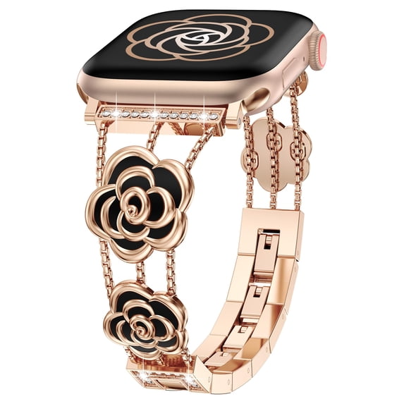 TOYOUTHS Bling Metal Band Compatible with Apple Watch Band 40/44/45/38/41/42/46/49mm Women, Dressy Sparkle Diamond Camellia Bracelet Luxury Strap for iWatch SE Series 10/9/8/7/6/5/4/3/2/1/Ultra