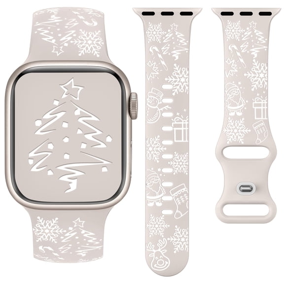 TOYOUTHS Christmas Engraved Silicone Band Compatible with Apple Watch Band for Women38/40/41/42/44/45/46/49mm, Holiday Soft Silicone Sport Strap for iWatch Ultra SE Series 10 9 8 7 6 5 4 3