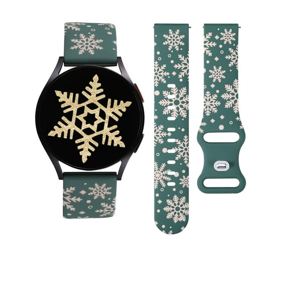 TOYOUTHS Christmas Two-Tone Snowflake Engraved Bands 20mm Compatible with Samsung Galaxy Watch 7/FE/6/5/4/Active 2 Band 40mm 44mm/Watch 5 Pro 45mm/Watch 6/4 Classic, Women Cute Soft Silicone Strap