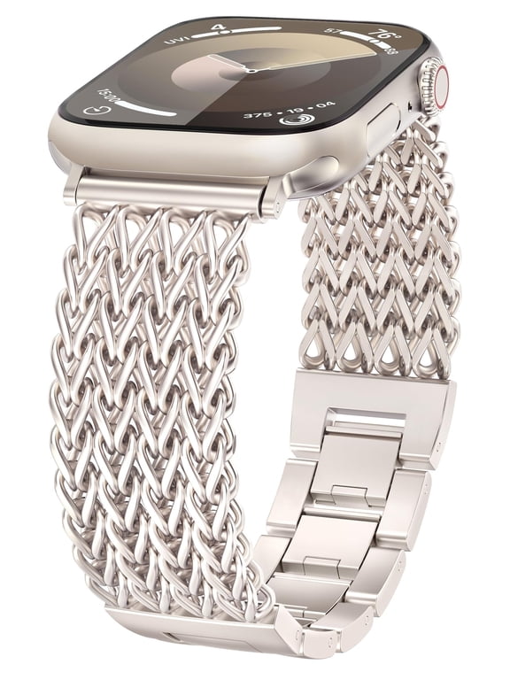 Compatible with Apple Watch Band 41/40/38/44/45/46/49/42mm Women, Dressy Stainless Steel Metal Gold Chain Strap Mermaid Style Link Bracelet Wristband for iWatch Ultra SE Series 11 10 9-1