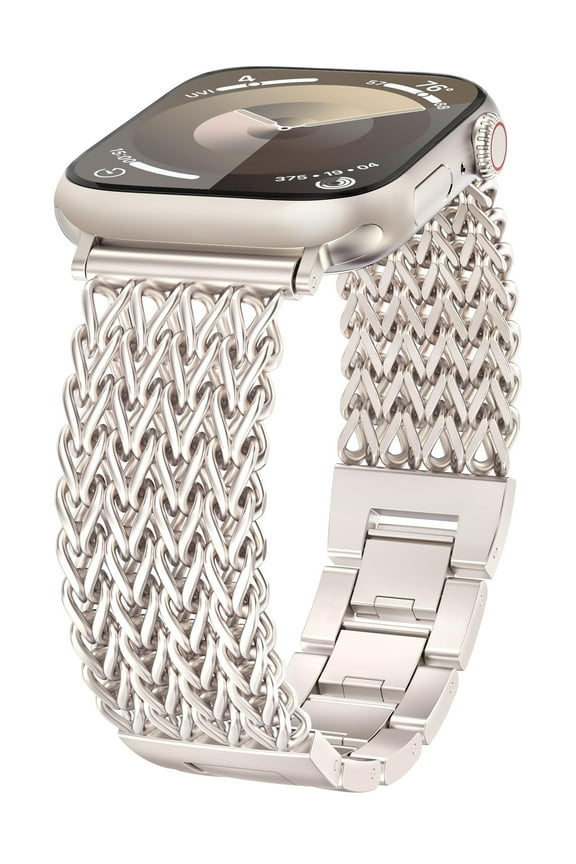 Compatible with Apple Watch Band 41/40/38/44/45/46/49/42mm Women, Dressy Stainless Steel Metal Gold Chain Strap Mermaid Style Link Bracelet Wristband for iWatch Ultra SE Series 11 10 9-1