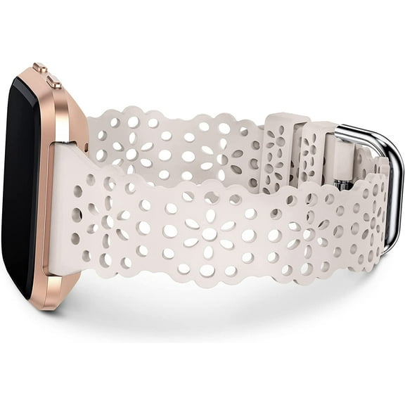 TOYOUTHS Compatible with Fitbit Versa 2 Bands for Women, Lace Silicone Strap for Fitbit Versa/Versa Lite Edition Watch Stretchy Flower Hollow-out Breathable Sport Wristband,Starlight