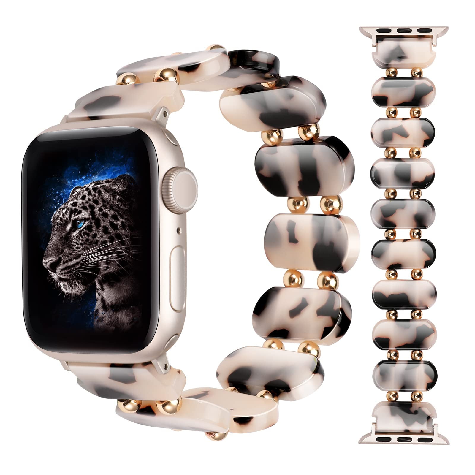 TOYOUTHS Compatible with Resin Apple Watch Bands 38mm 40mm 41mm Tortoise Shell Stretchy Solo Loop Strap Women with Metal Beads for iWatch Series 8 7 6 5 4 3 2 1 SE Walmart