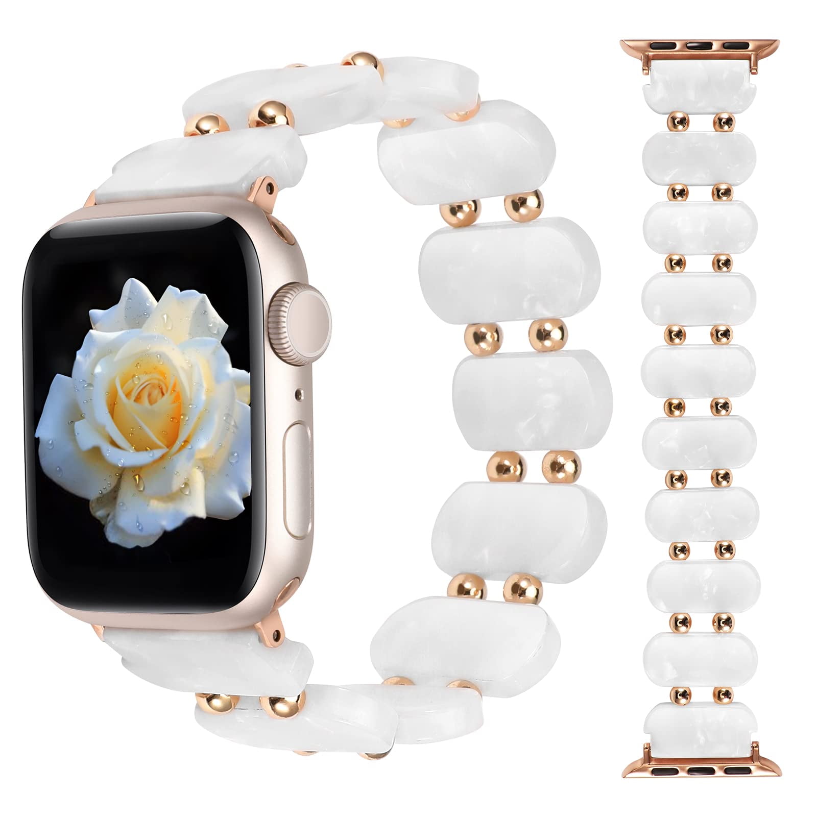 TOYOUTHS Compatible with Resin Apple Watch Bands 38mm 40mm 41mm Tortoise Shell Stretchy Solo Loop Strap Women with Metal Beads for iWatch Series 8 7 6 5 4 3 2 1 SE Walmart