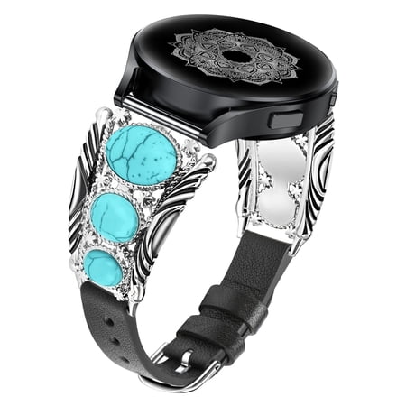 TOYOUTHS Compatible with Samsung Galaxy Watch 6/5/4/Active 2 40mm 44mm/Watch 5 Pro 45mm/Watch 6 Classic/Watch 3 41mm Band Women, Leather Turquoise Vintage Boho Ethnic Antique Jewelry Style Strap
