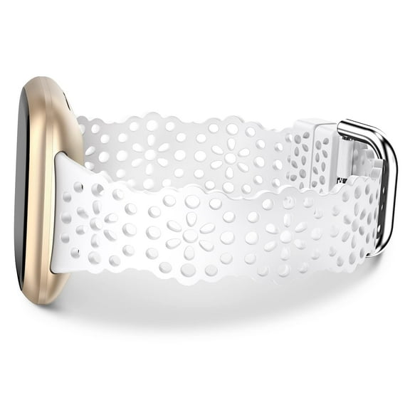 TOYOUTHS Compatible with Sense/Sense 2 Band/Versa 3/Versa 4 Bands Women Soft Silicone Replacement Strap Dressy Lace Flower Cut-Outs Breathable Waterproof Sport Wristband
