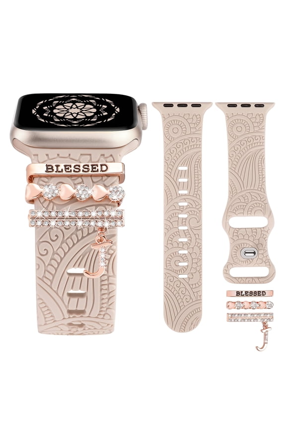 Decorative Ring Loops Compatible with Apple Watch Band Charms 42mm 41mm 40mm 38mm 44mm 45mm 46mm 49mm Women, Boho Engraved Strap Accessories for iWatch Series 10 9 Ultra SE 8 7 6 5 4 3 2 1