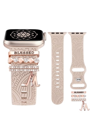 Decorative Ring Loops Compatible with Apple Watch Band Charms 42mm 41mm 40mm 38mm 44mm 45mm 46mm 49mm Women, Boho Engraved Strap Accessories for iWatch Series 10 9 Ultra SE 8 7 6 5 4 3 2 1