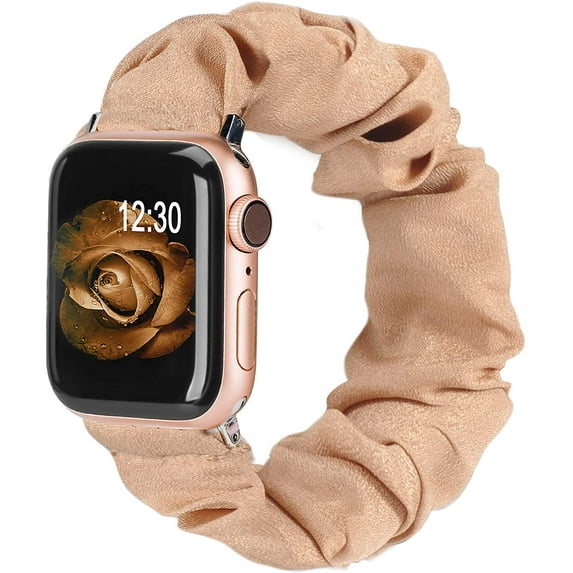 TOYOUTHS Elastic Scrunchies Band Apple Watch Band 38mm 40mm 41mm Cloth Soft Pattern Printed Fabric Wristband Women,Beige