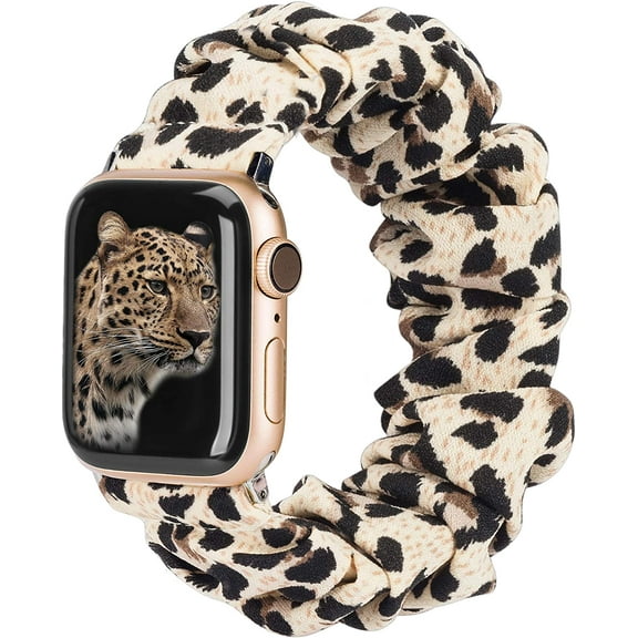 TOYOUTHS Elastic Scrunchies Band Apple Watch Band 38mm 40mm 41mm Cloth Soft Pattern Printed Fabric Wristband Women,Leopard