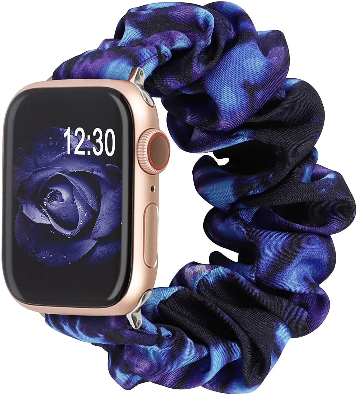TOYOUTHS Elastic Scrunchies Band Apple Watch Band 42mm 44mm 45mm Cloth Soft Pattern Printed Fabric Wristband Women Tie Dye Blue